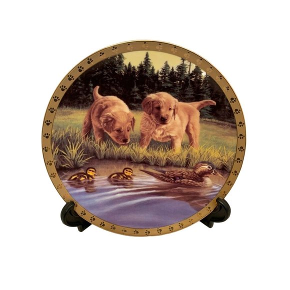 1995 Swimming Lessons Plate - Jon Nen - A World of Puppy Adventures Collection - Picture 1 of 7